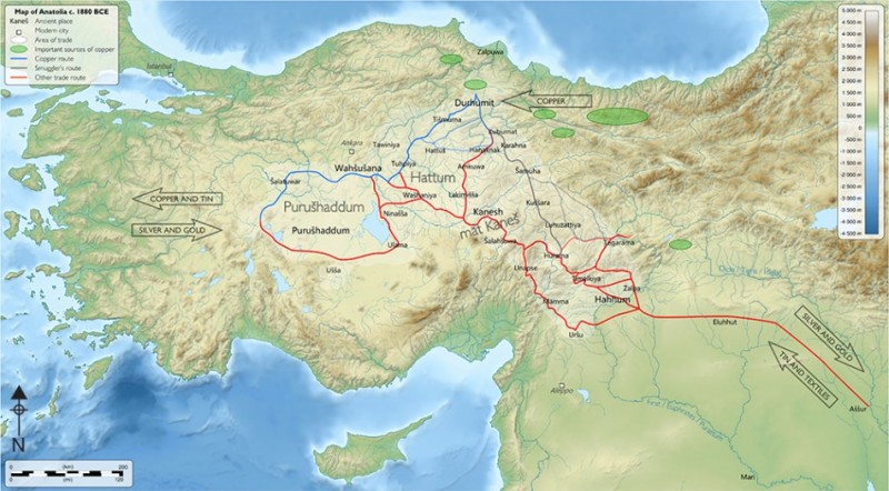 Figure 1. The map of Assyrian trading routes and major cities (after Kulakoğlu & Kangal 2010).
